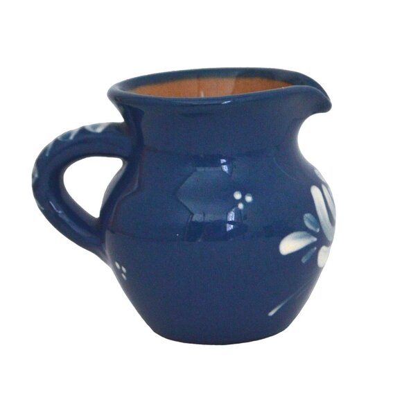 Baumann Gruyeres Cream Pitcher Cobalt Blue with White Flowers Switzerland - Picture 6 of 9